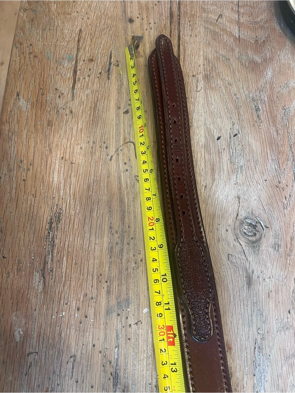 Men's Brown Leather Dress Belt with Polished Brass Buckle Fits 31” Waist Western